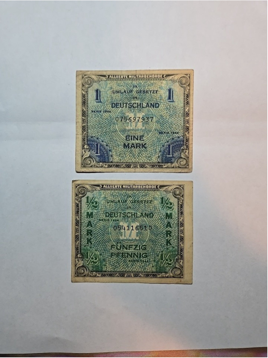 Unbranded Other - 1944 WWII German Allied Military 1/2 Mark & 1 Eine Mark Currency Paper Notes